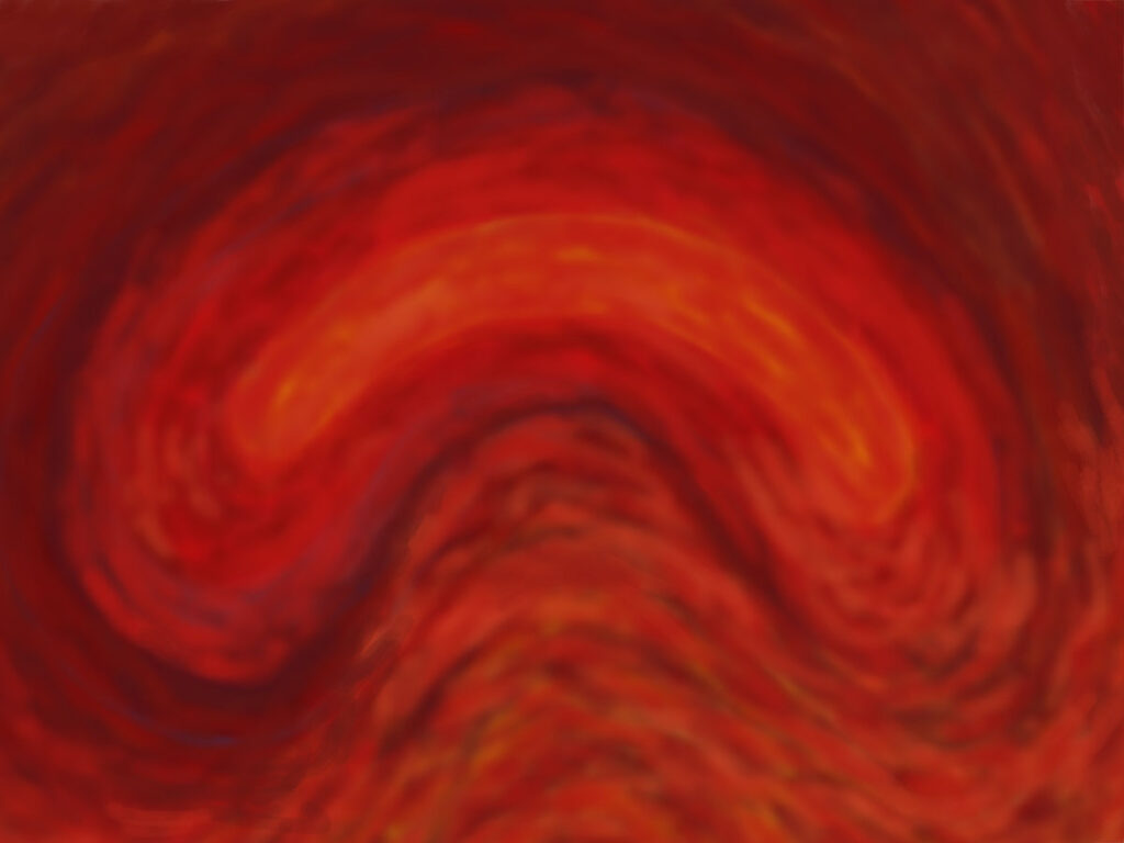 Organic shape in red tones surrounded by darker and lighter red tones.