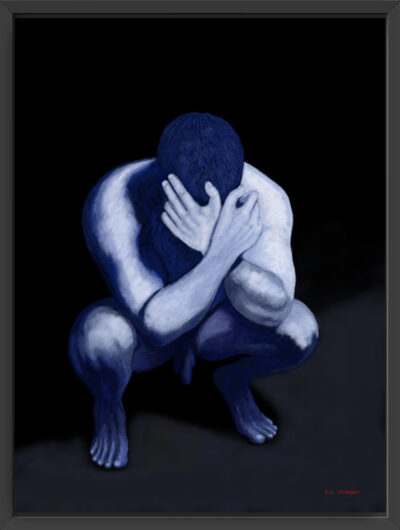 Male figure trapped in indecision and confusion.